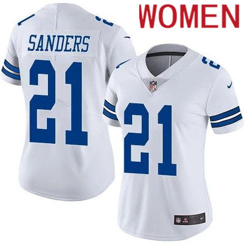Women Dallas Cowboys #21 Deion Sanders Nike White Rush Vapor Limited NFL Jersey->women nfl jersey->Women Jersey
